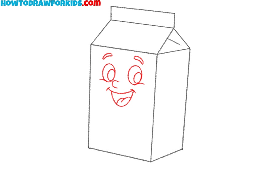 Draw the facial features of cartoon milk