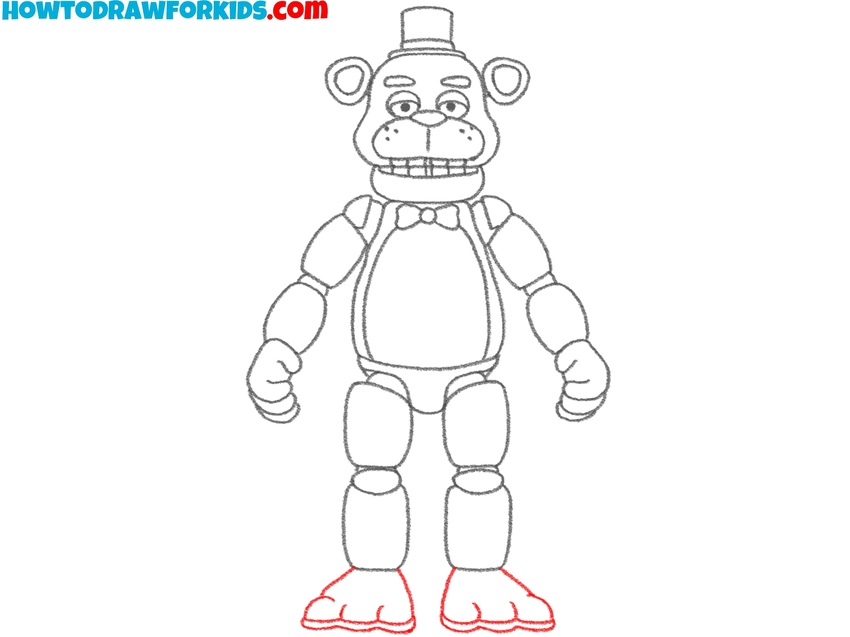 Draw the feet of the character