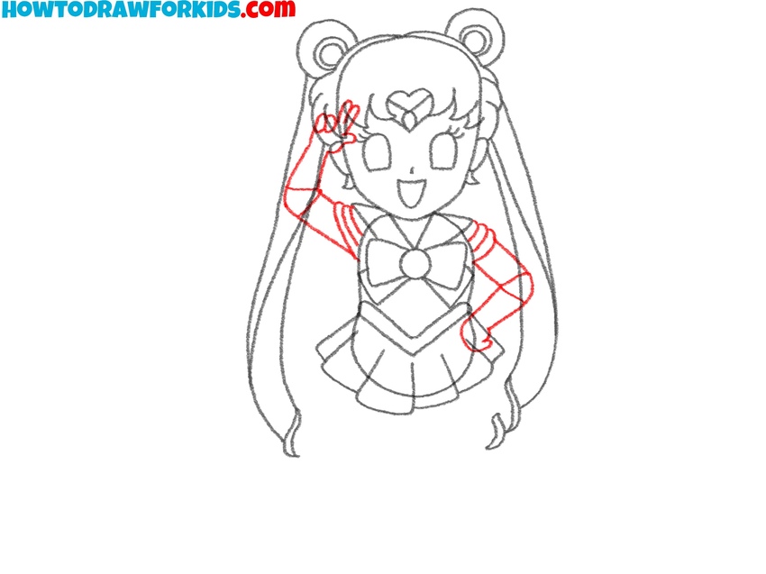 Draw Sailor Moon’s arms and hands