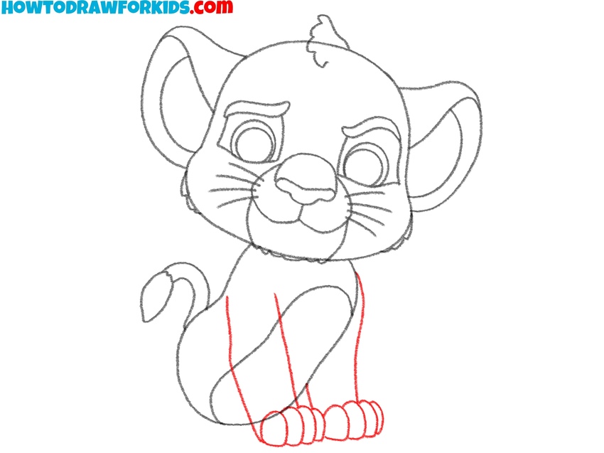 Sketch Simba’s front limbs