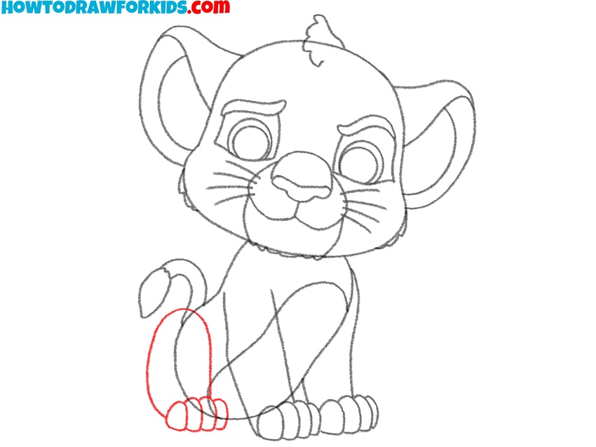 Draw Simba’s back leg