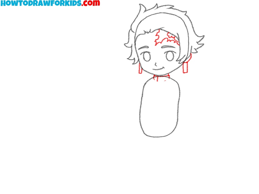 Draw Tanjiro’s earrings and scar