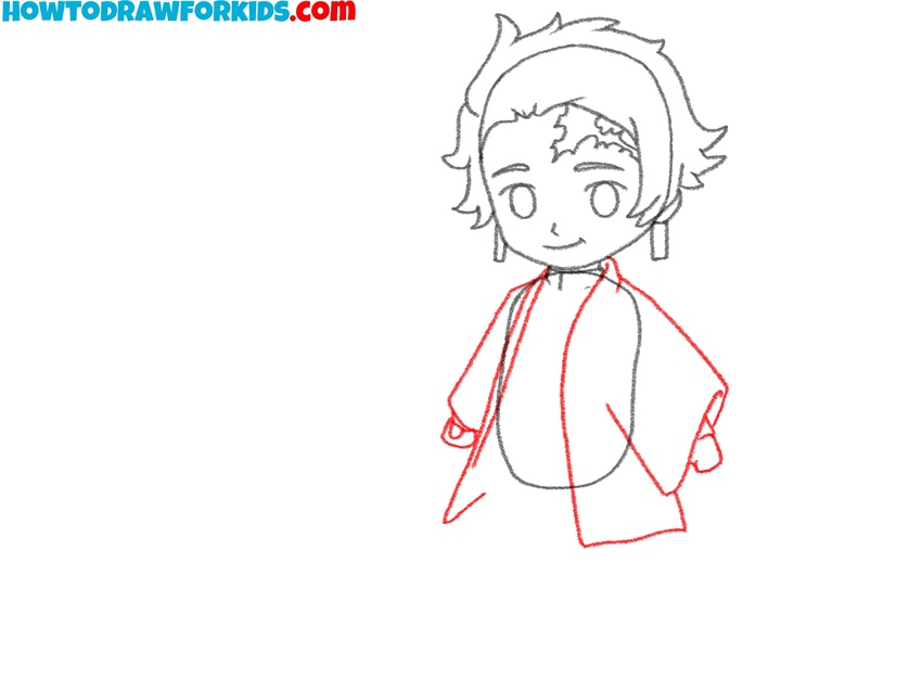 Sketch the haori shape and hands