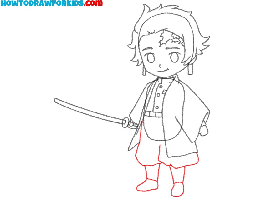 Sketch Tanjiro’s pants and feet