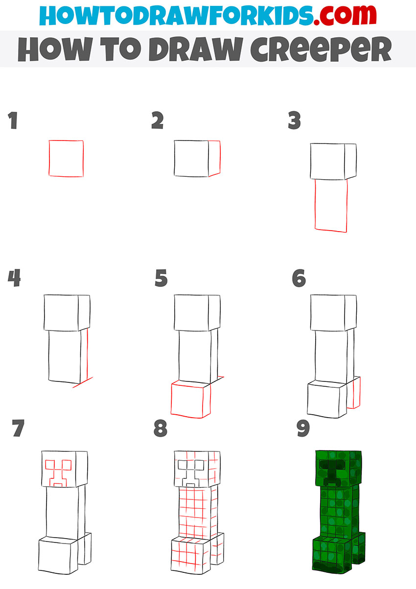 how draw creeper step by step