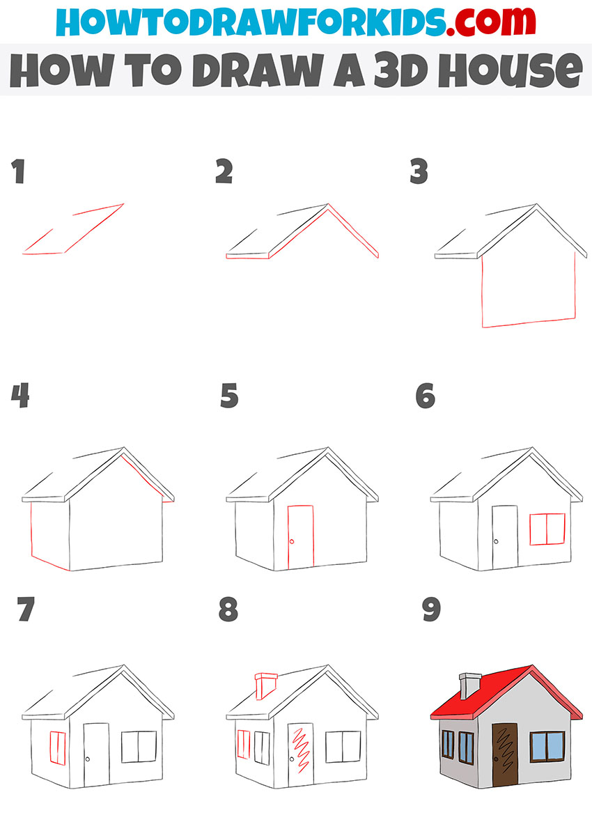 how to draw a 3d house step by step