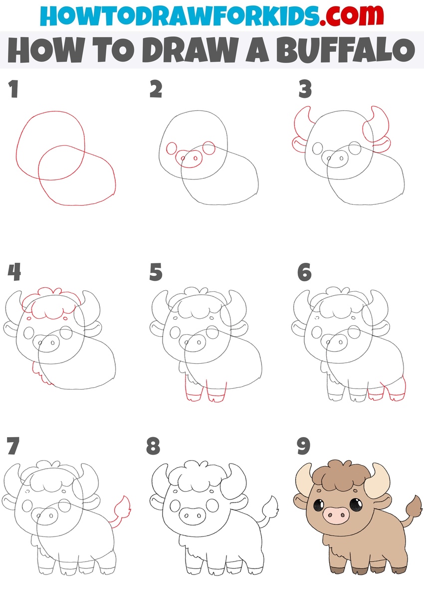 How to draw a buffalo step by step