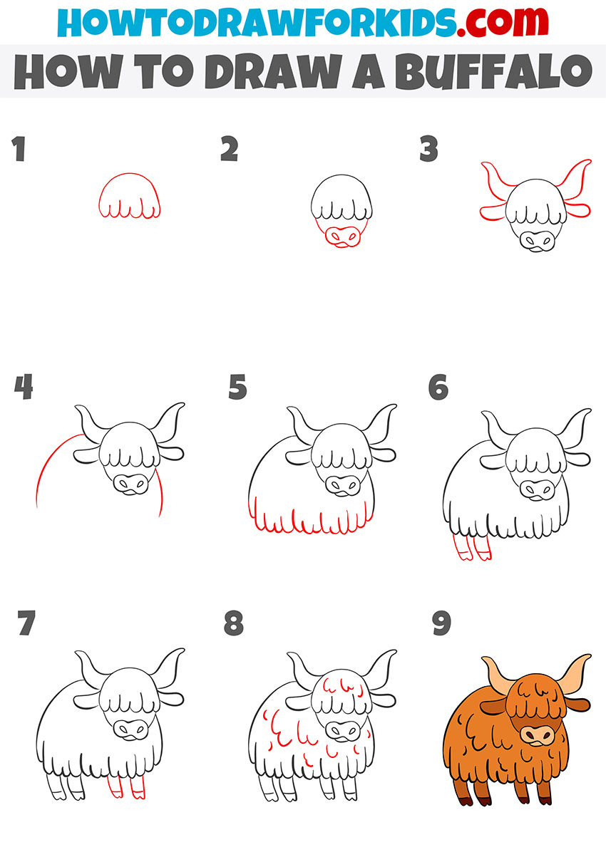 how to draw a buffalo step by step