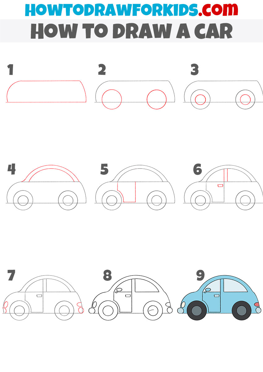 How To Draw A Car Step By Step For Kids?  Car drawing kids, Drawing  lessons for kids, Drawing for kids