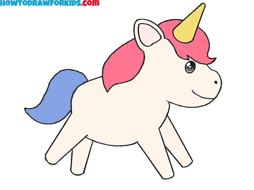 how to draw a cartoon unicorn for kids step by step
