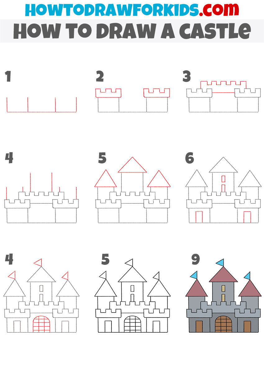 How To Draw A Disney Castle (Easy, Kids, Drawing Tutorial) - YouTube