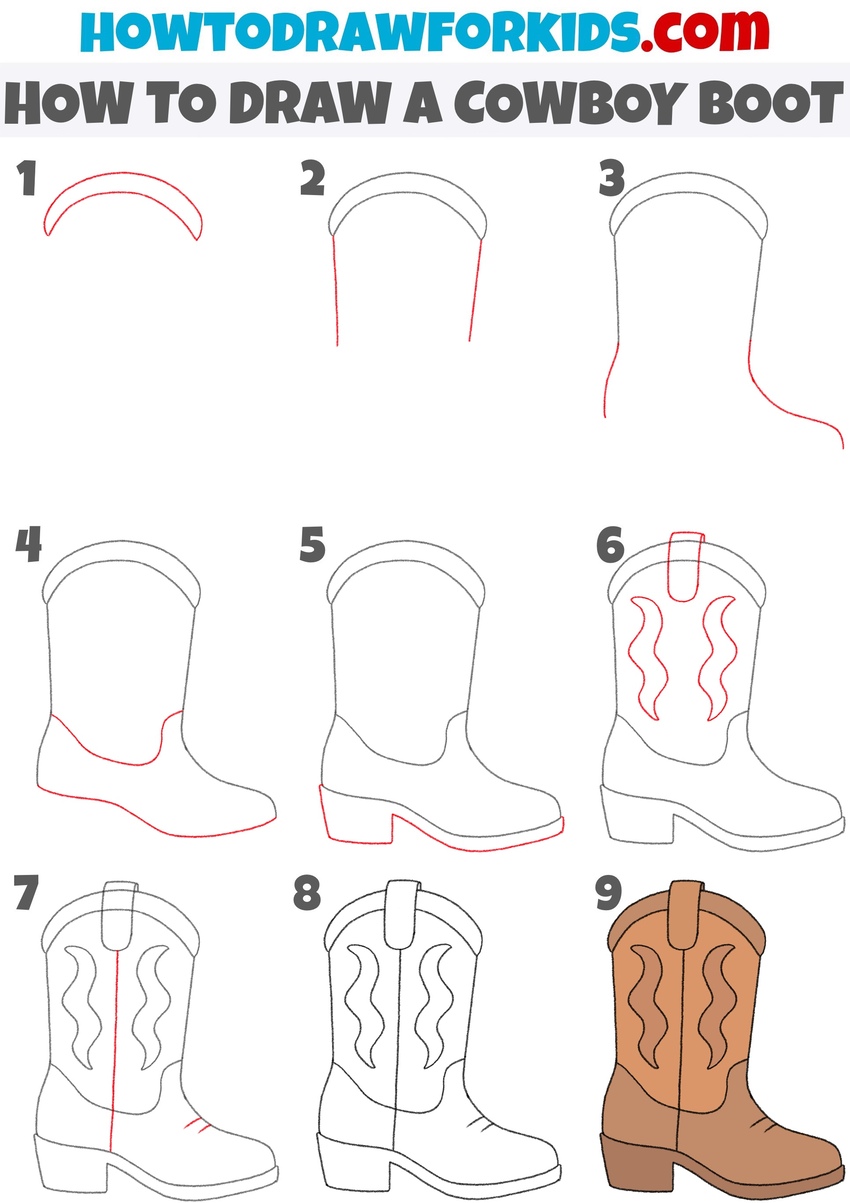 How to draw a cowboy boot step by step