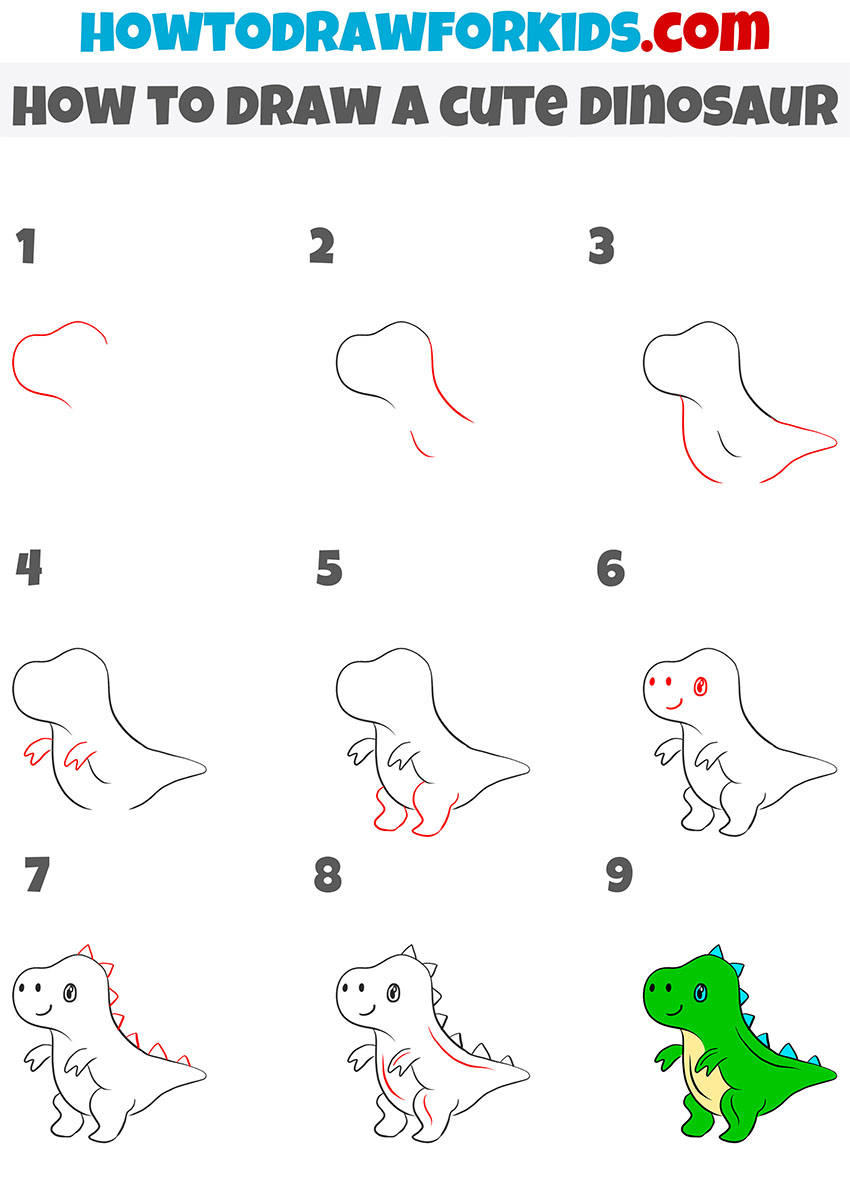 How To Draw A Cute Dinosaur Easy Drawing Tutorial For Kids