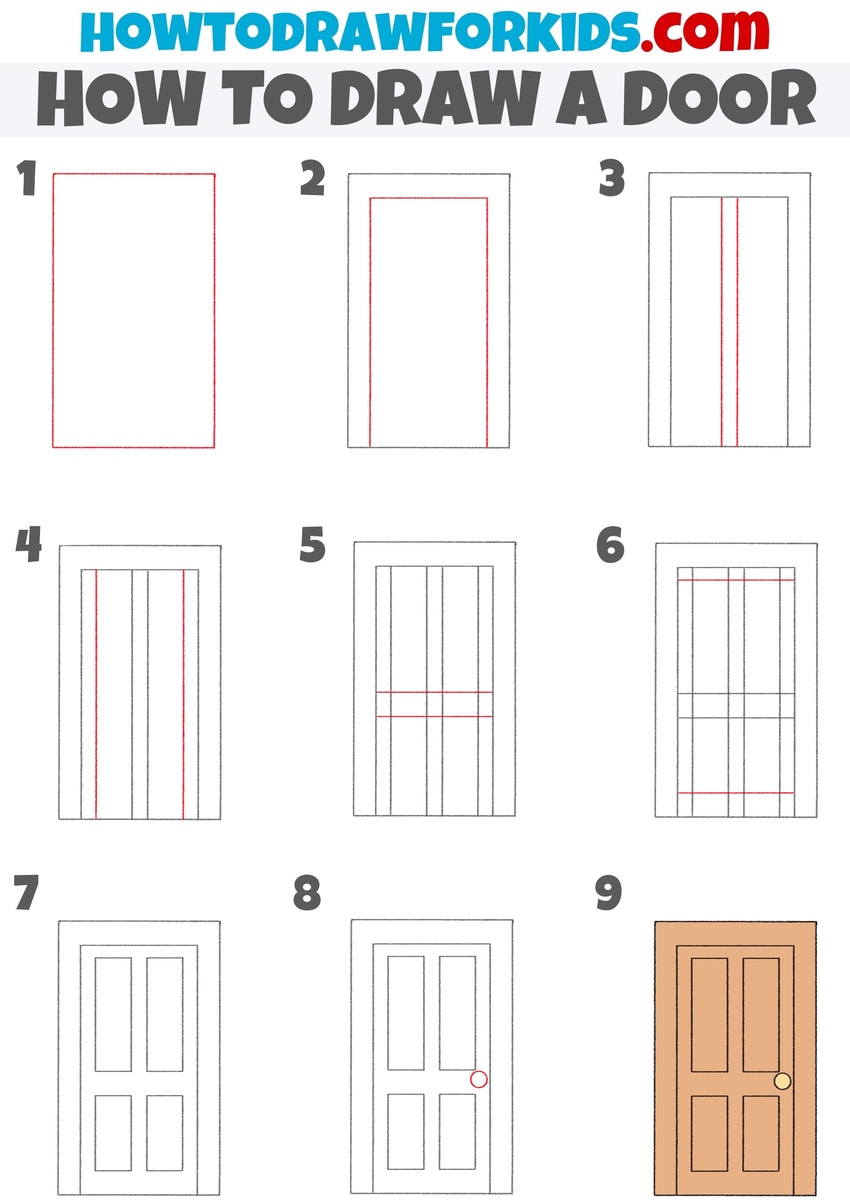 how to draw a door step by step