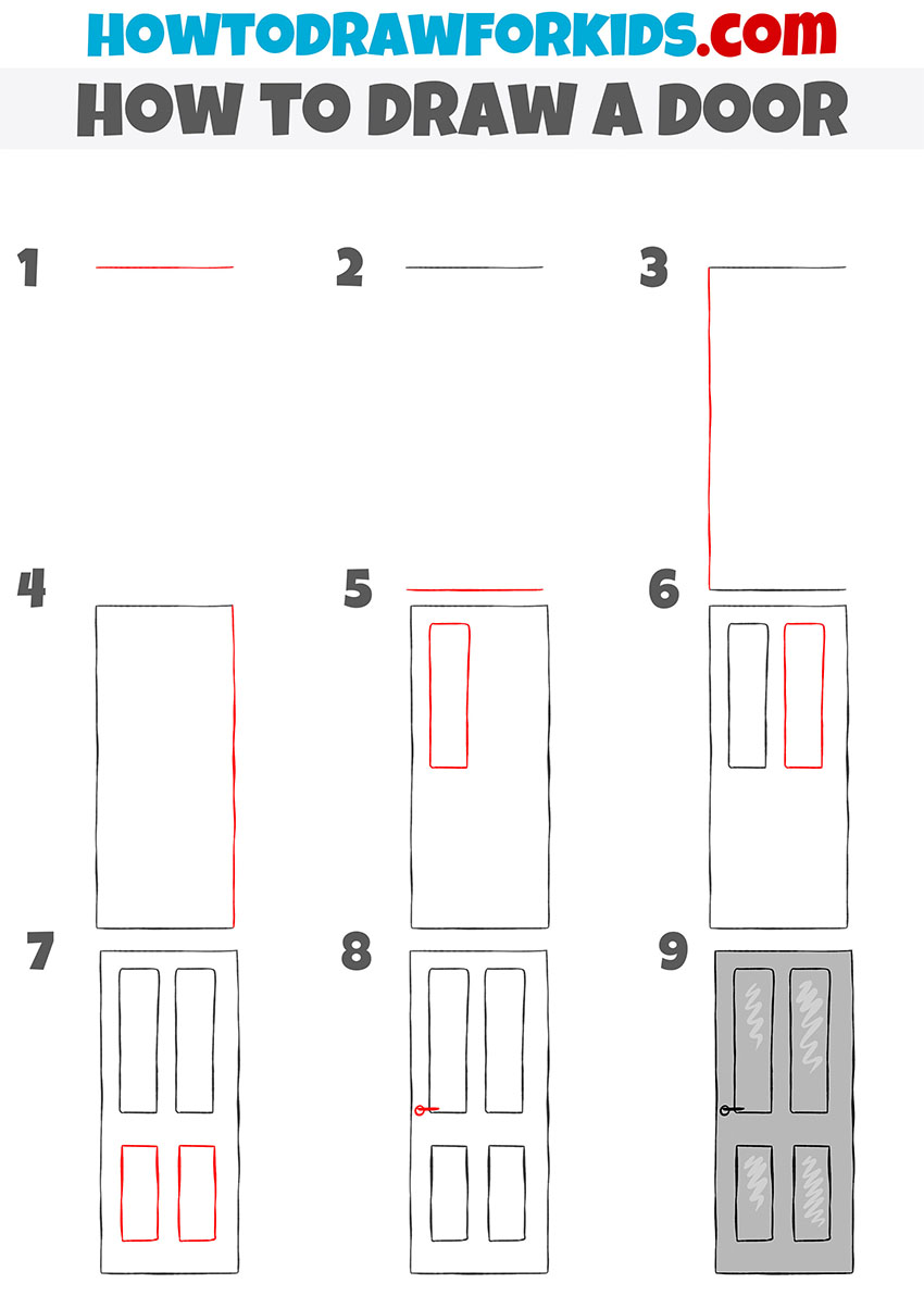 how to draw a door step by step