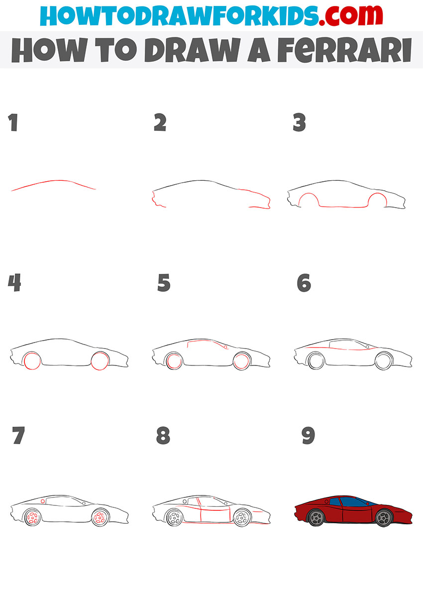 How to Draw a Ferrari Easy Drawing Tutorial For Kids