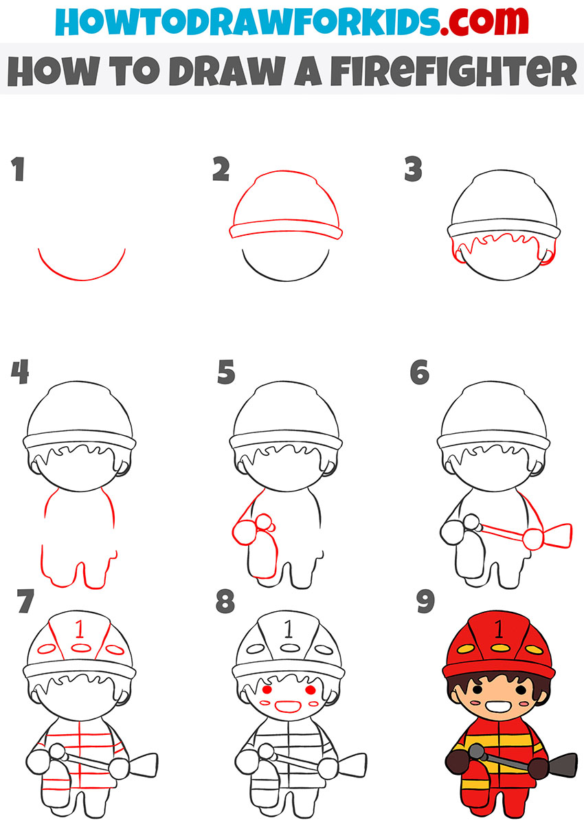 how to draw a firefighter step by step