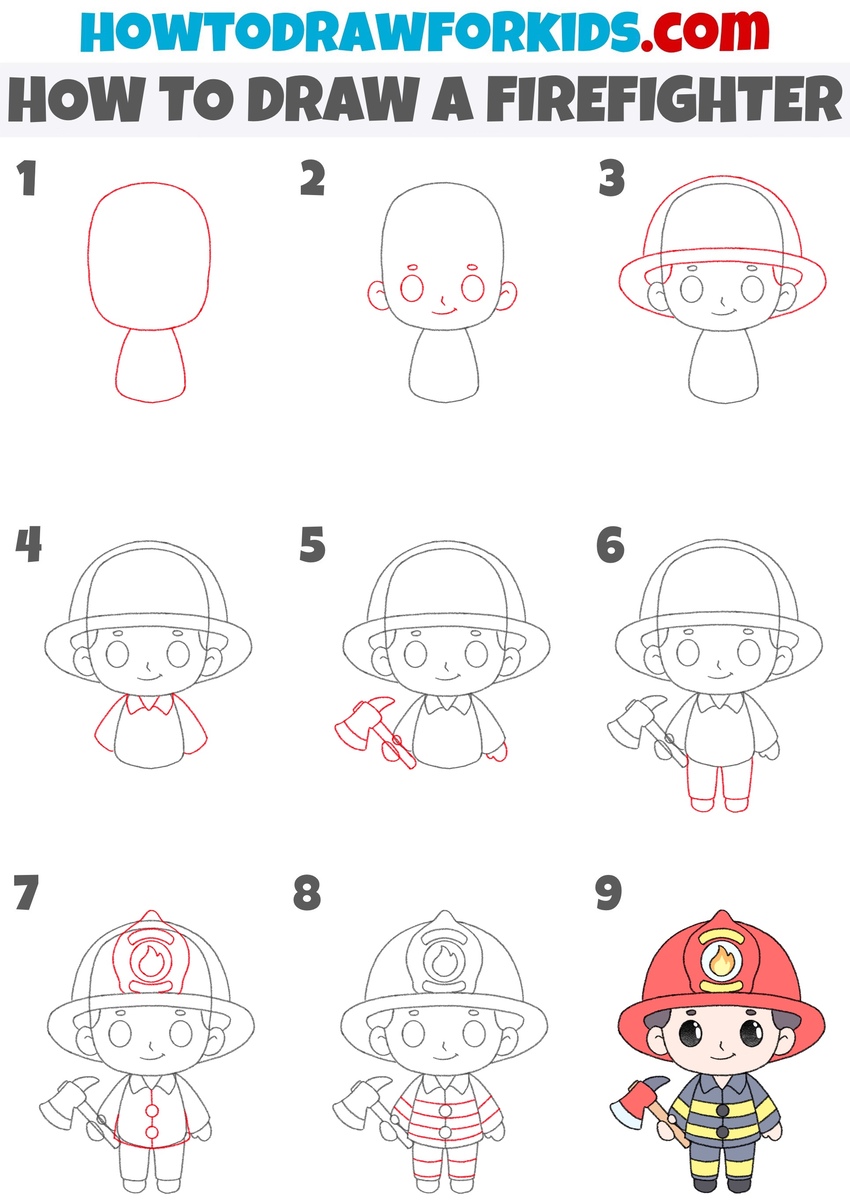 how to draw a firefighter step by step