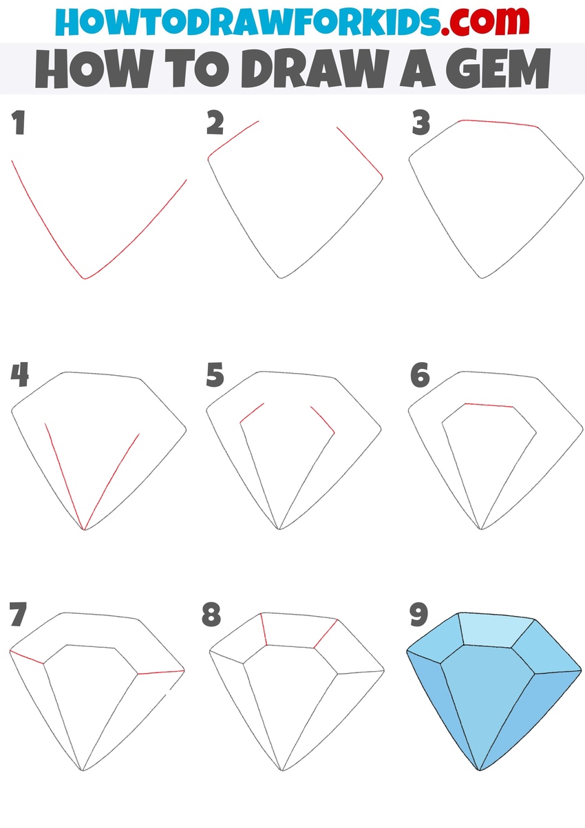 How to draw a gem step by step