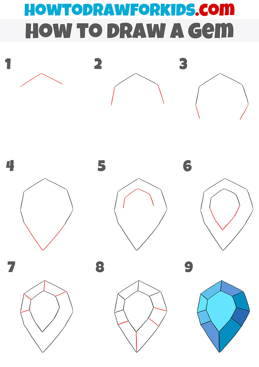 how to draw a gem step by step