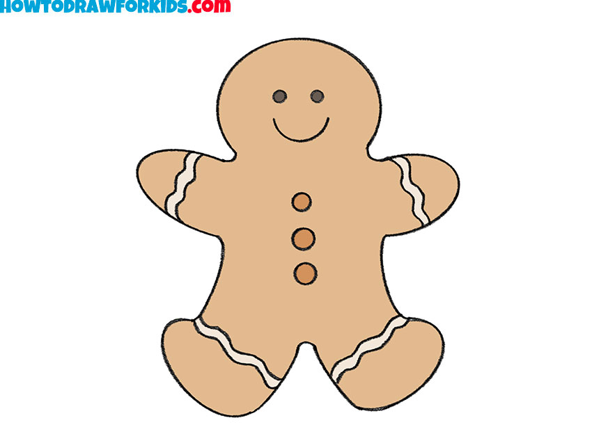 how to draw a gingerbread man for kids step by step