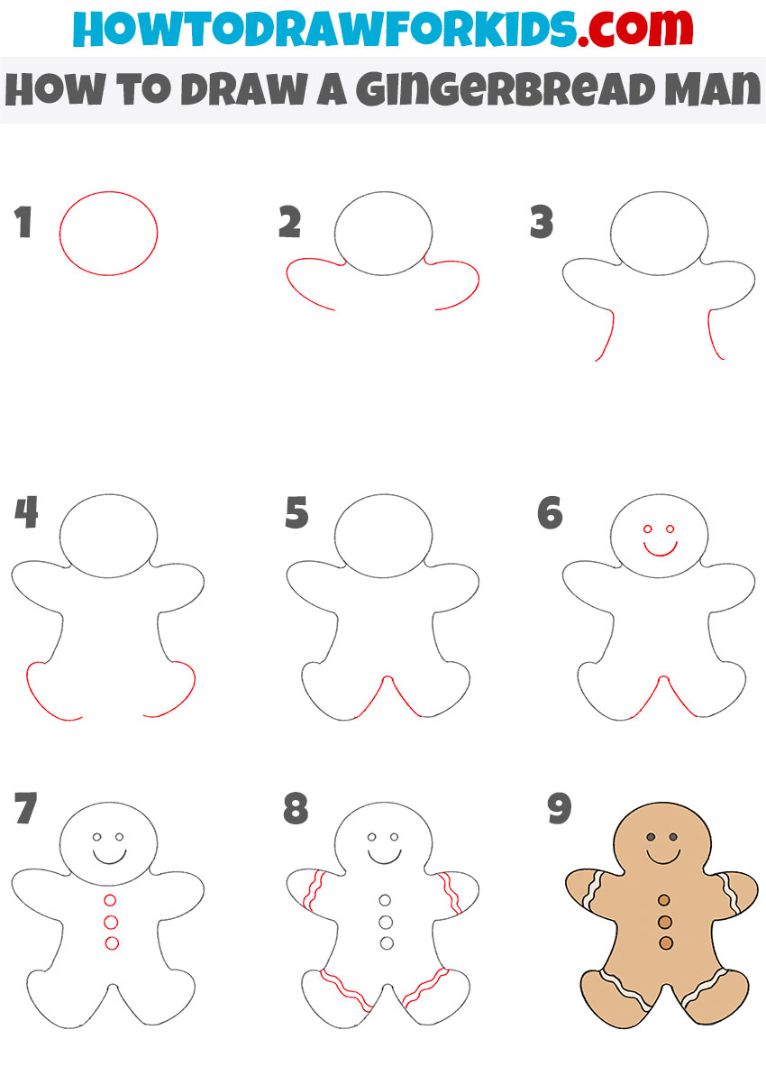 how to draw a gingerbread man step by step