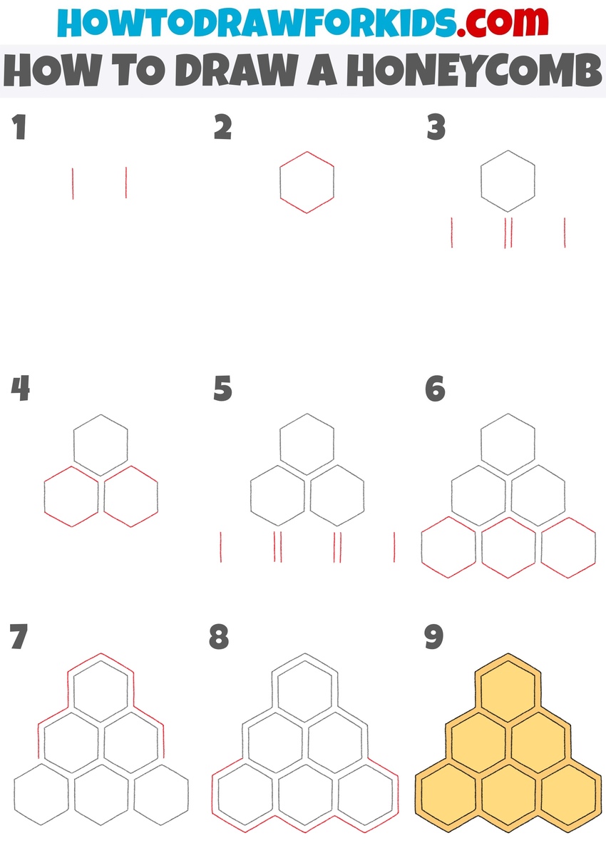 How to draw a honeycomb step by step