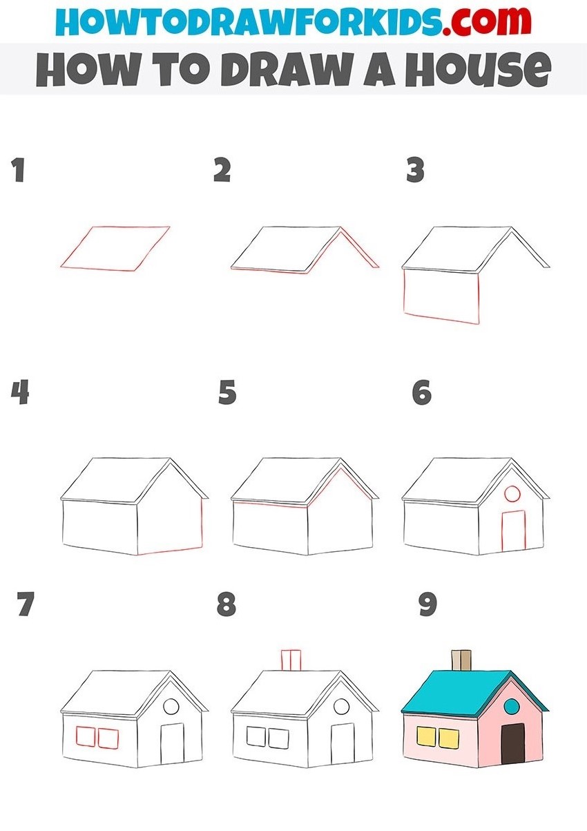 how to draw a house step by step