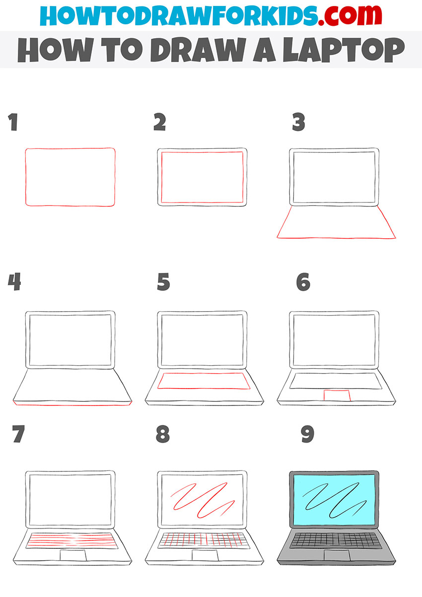 how to draw a laptop step by step