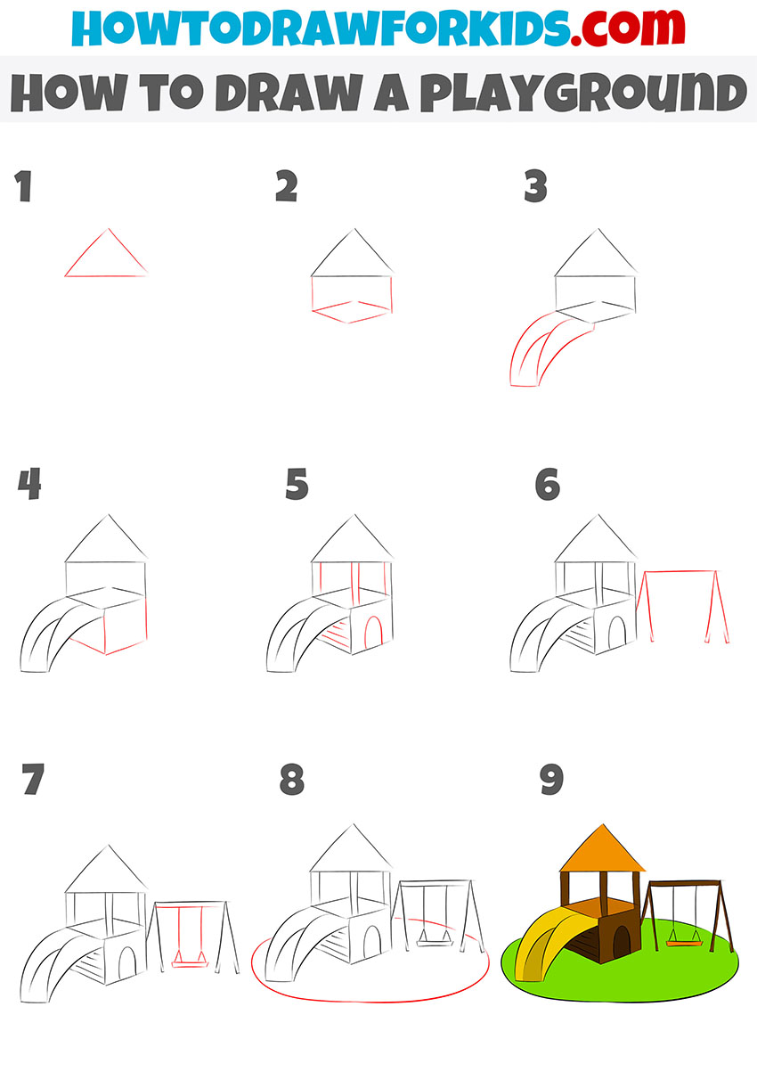 how to draw a playground step by step