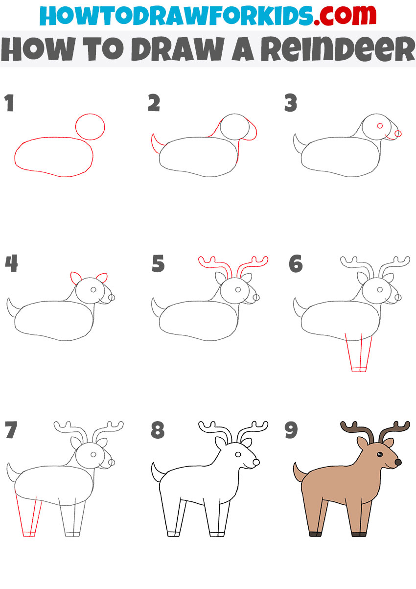 how to draw a reindeer step by step