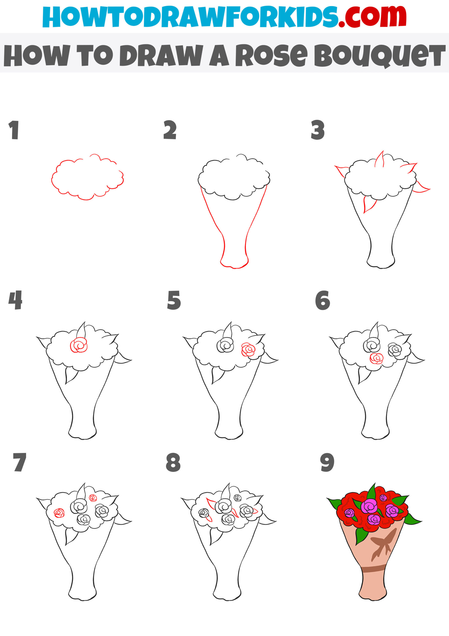 How to Draw a Rose Bouquet Easy Drawing Tutorial For Kids