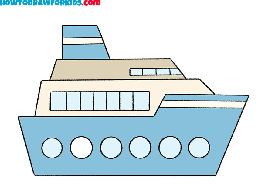 how to draw a ship for kids step by step