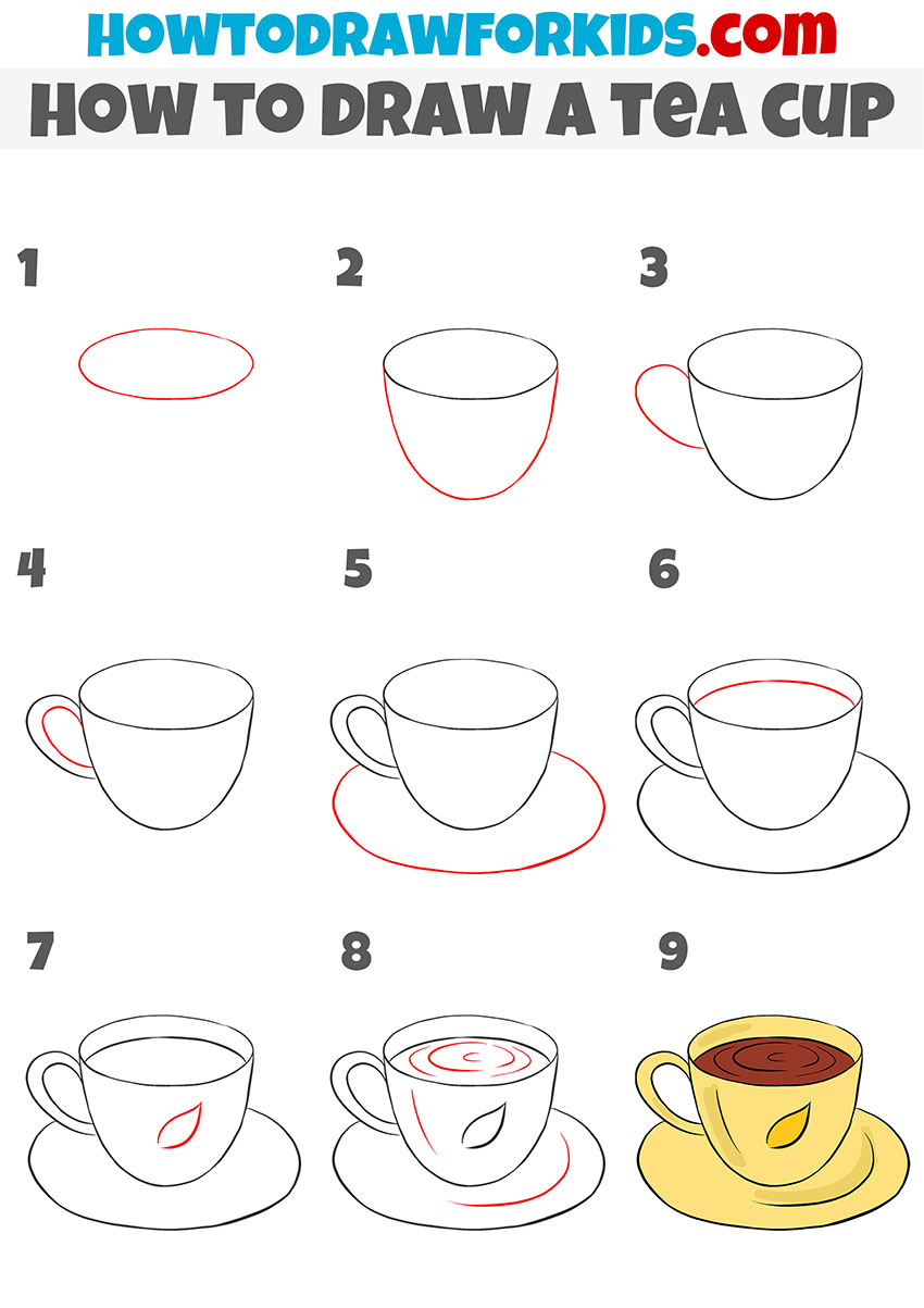 how to draw a tea cup step by step