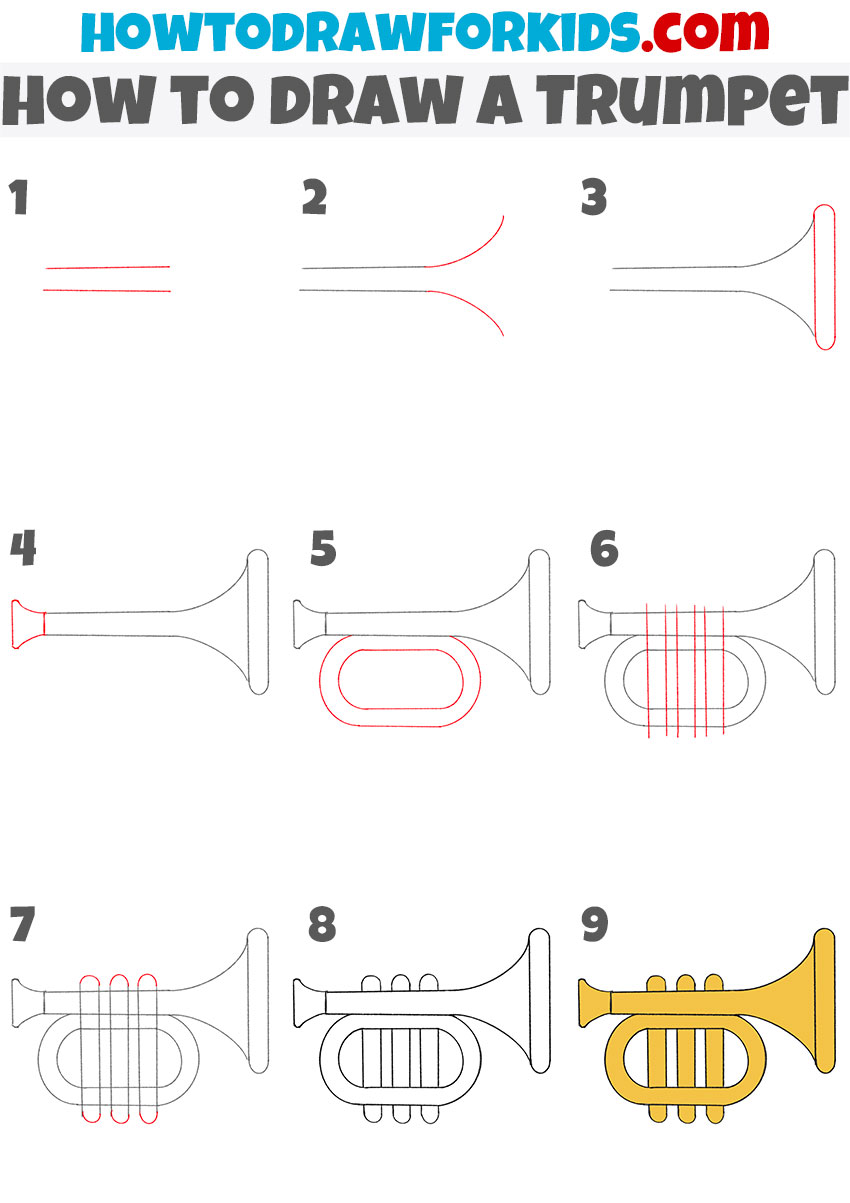 How to draw a trumpet step by step