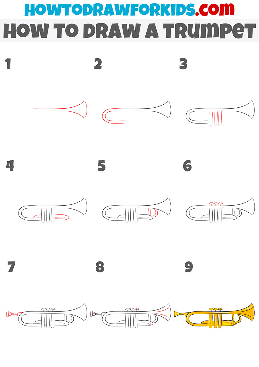 how to draw a trumpet step by step