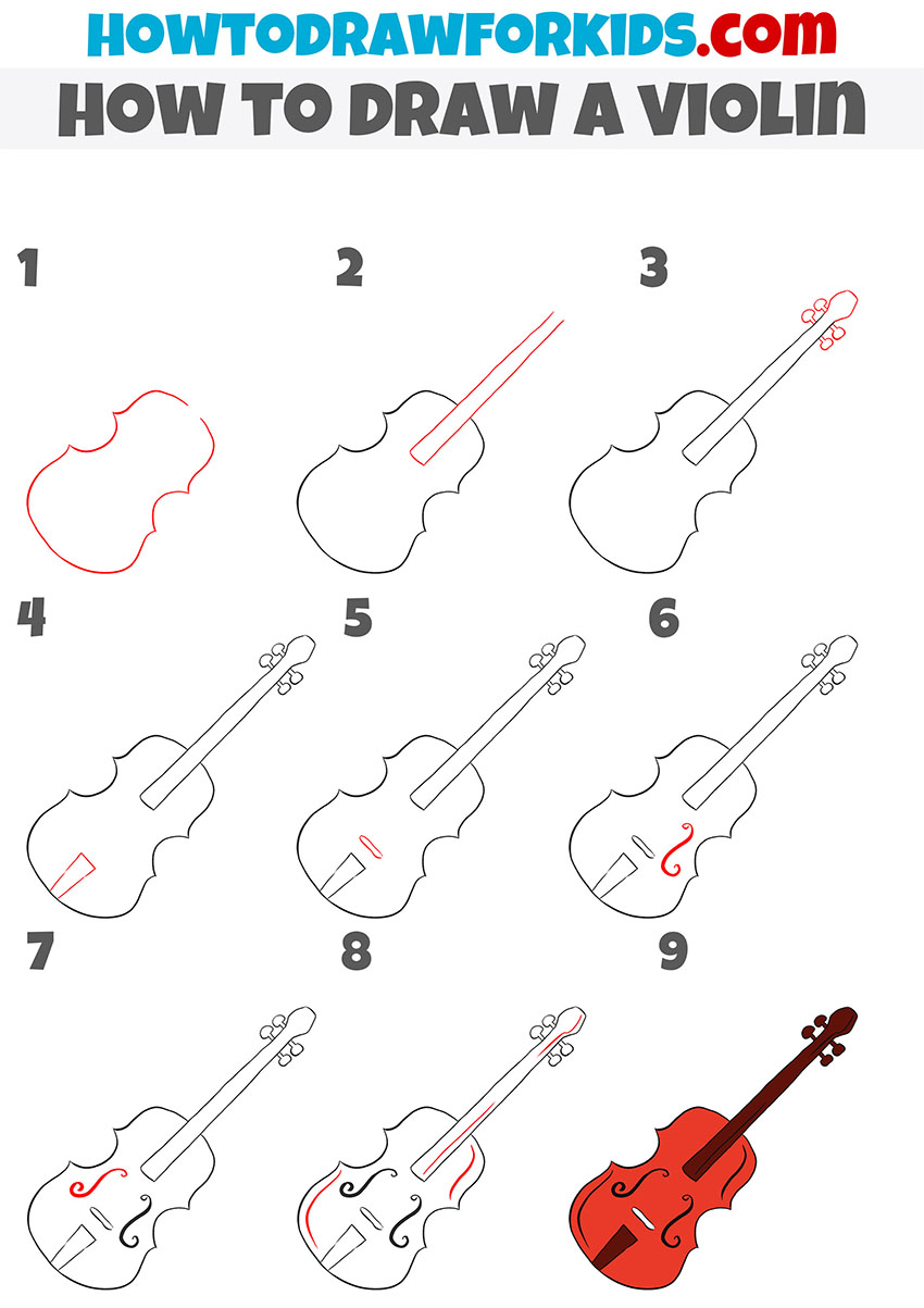how to draw a violin step by step