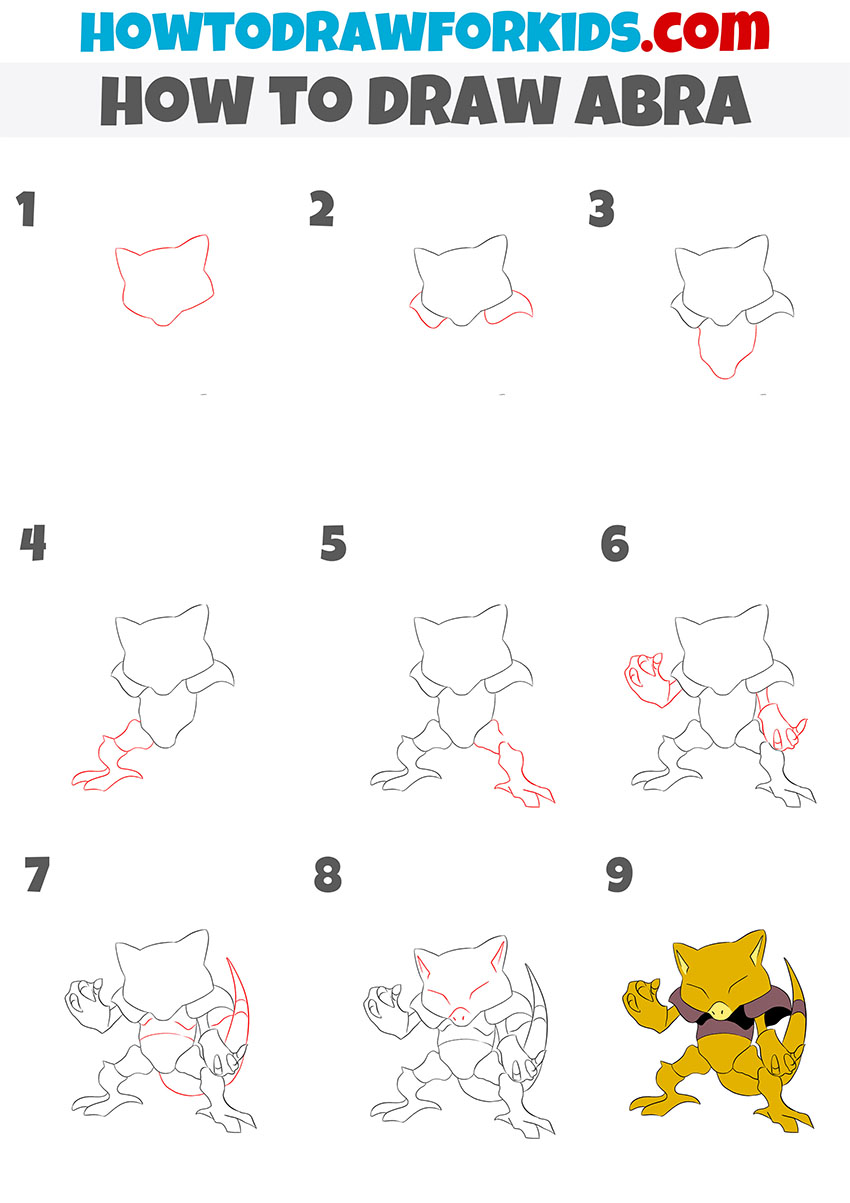 how to draw abra step by step