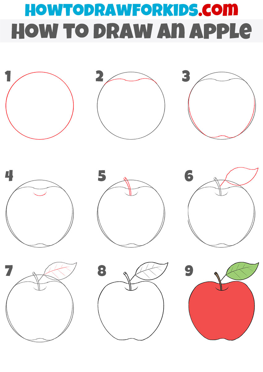 How to Draw an Apple Step by Step - EasyLineDrawing | Drawing apple, Leaf  drawing, Apple painting