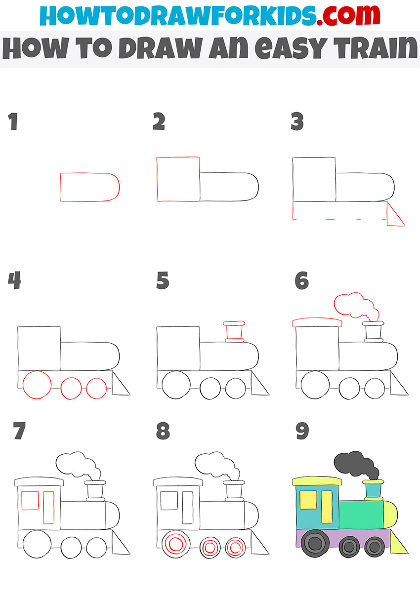 how to draw an easy train step by step