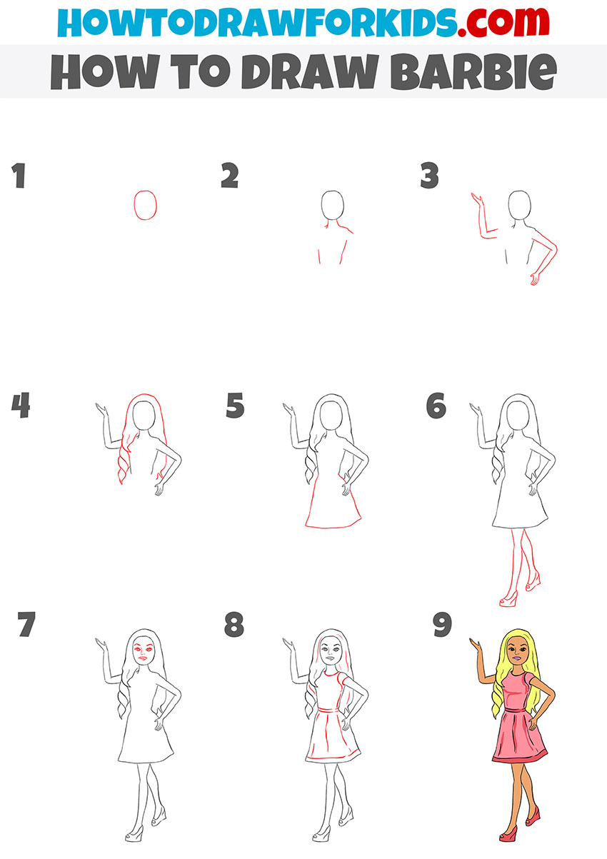 how to draw barbie step by step