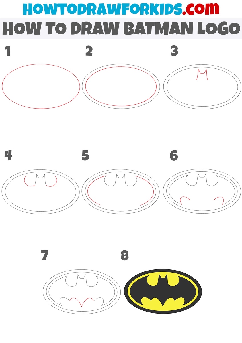 How to draw Batman logo step by step
