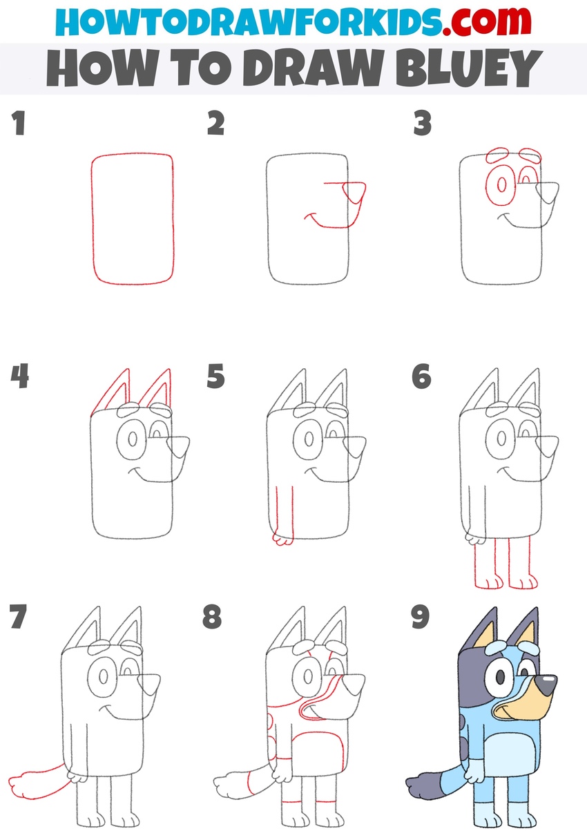 How to draw Bluey step by step