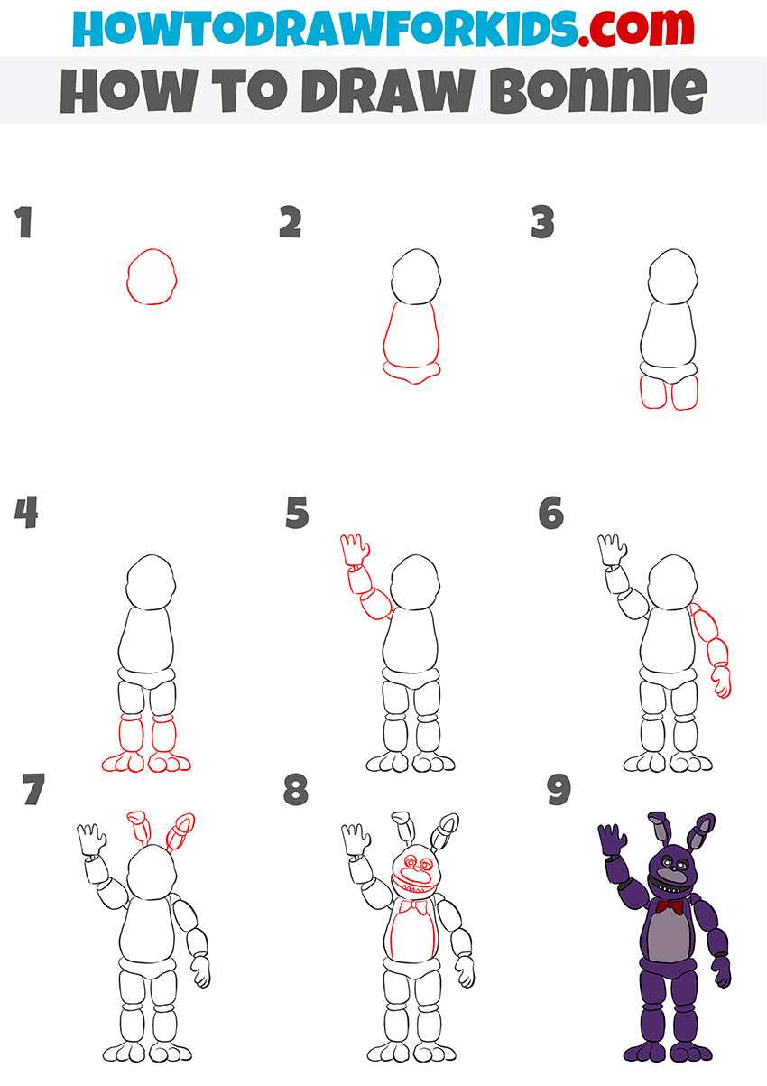 how to draw bonnie step by step