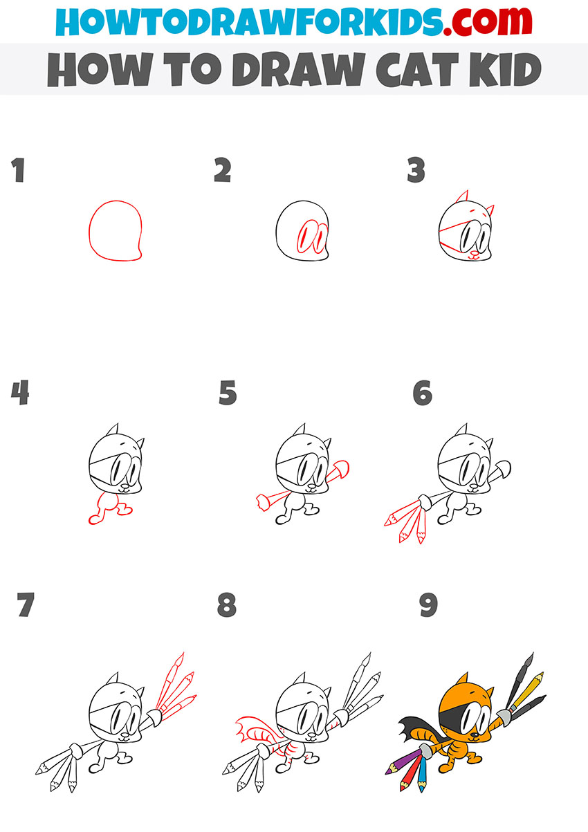 how to draw cat kid step by step