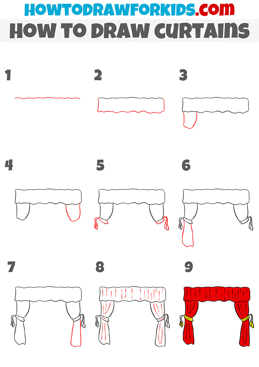 how to draw curtains step by step