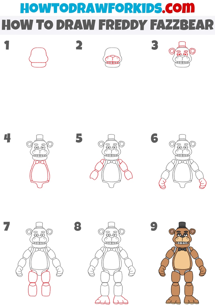 How to draw freddy fazbear step by step
