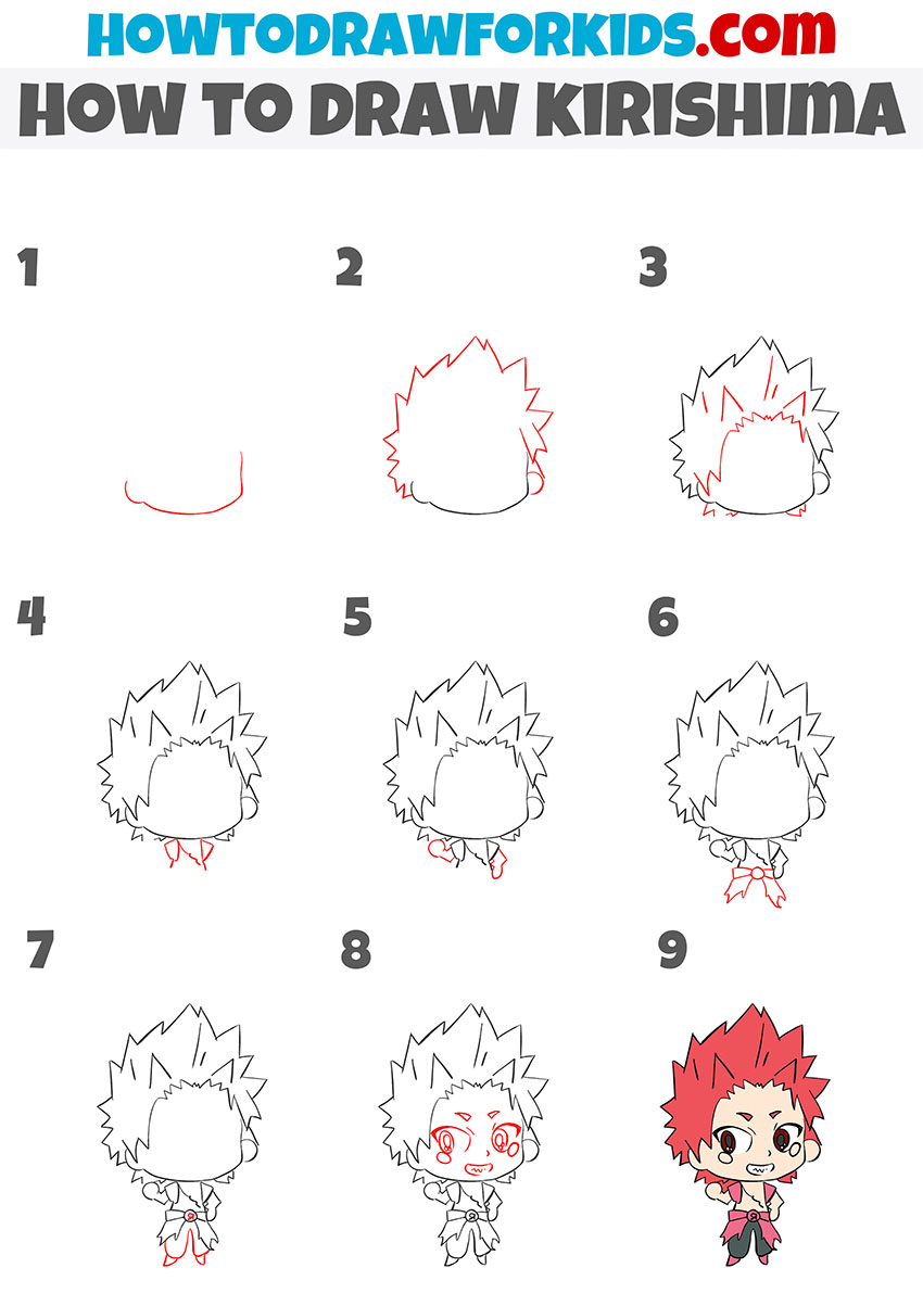 how to draw kirishima step by step