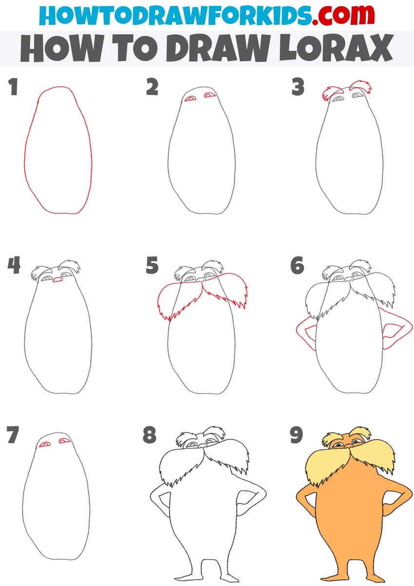 How to draw lorax step by step