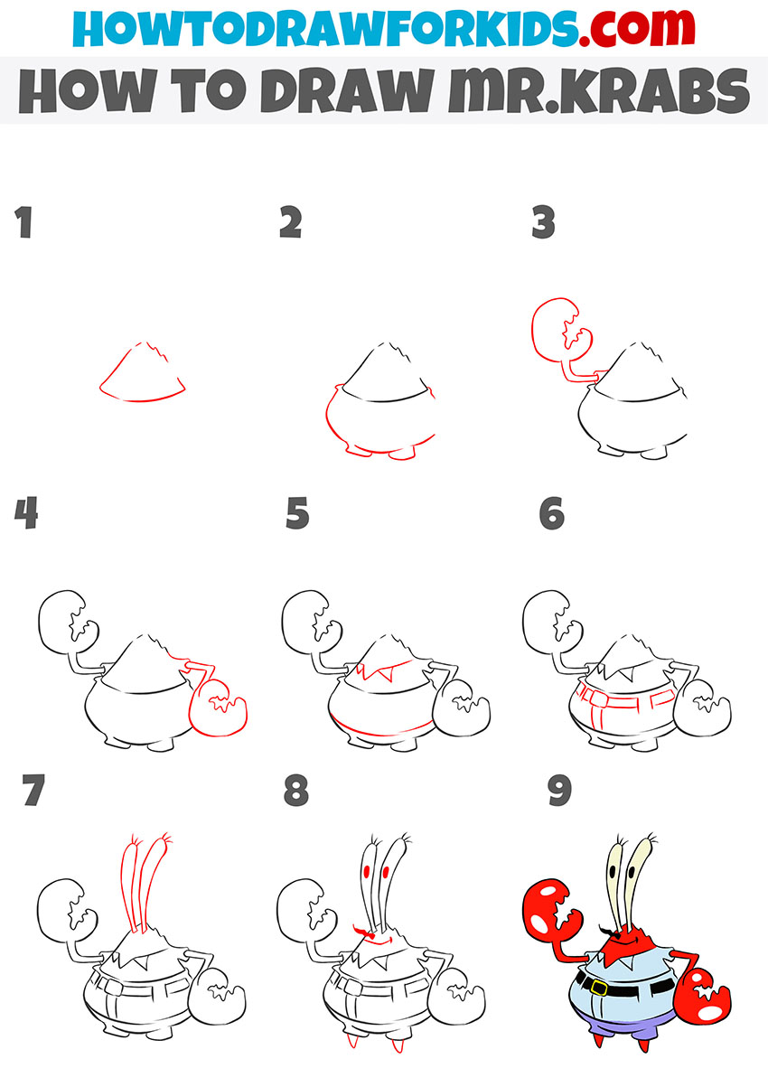how to draw mr.krabs step by step